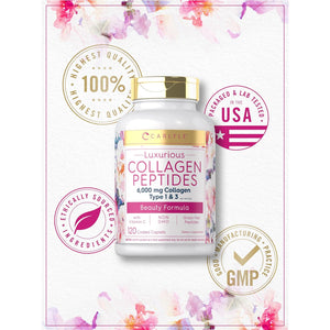Carlyle Collagen Peptides with Vitamin C | 6000Mg | 120 Caplets | Grass Fed Type II & III | Beauty Formula | Non-Gmo, Gluten Free Supplement