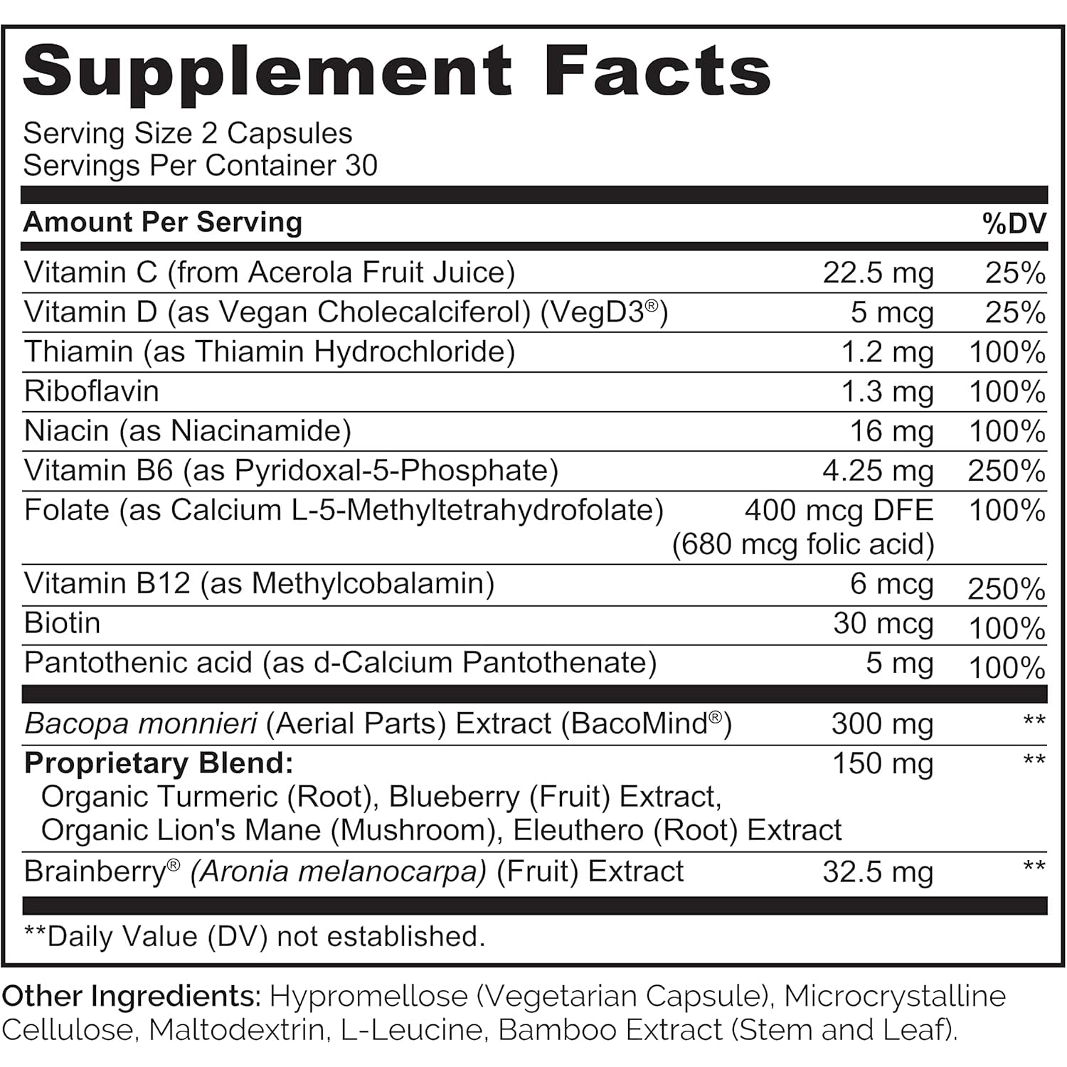 NATURELO Whole Food Brain Supplement - Brain Health Supplements for Memory & Focus Support - Enhance Brain Health Blend Supplement for Adults - 60 Vegetarian Capsules