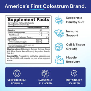 Symbiotics Naturade Colostrum Chewable Tablets Immune & Digestive Support with Lactoferrin, Gluten Free, Low Sugar, Easy Daily Wellness Nutrition (120 Count - Orange Cream)
