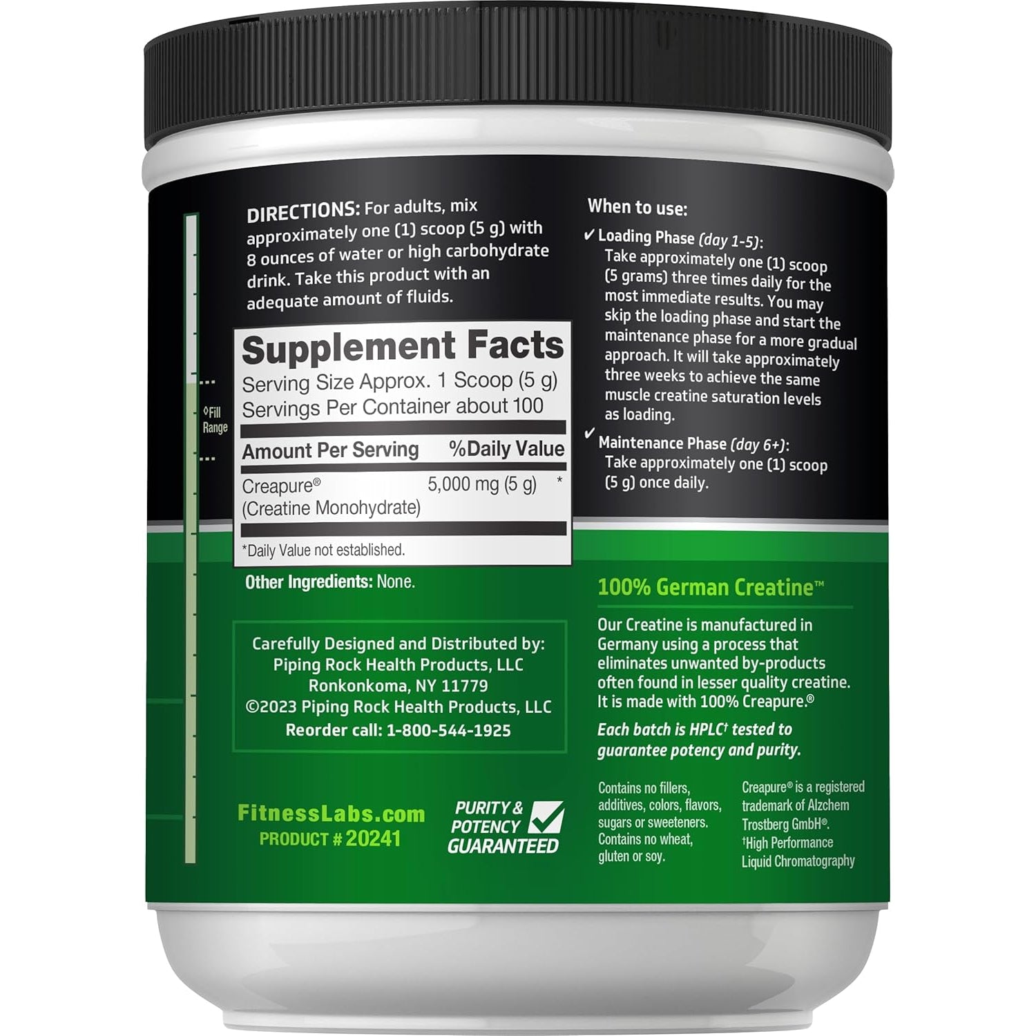 Fitness Labs German Creatine Monohydrate Powder | 500 Grams | Creapure Fitness Supplement | for Men & Women | Unflavored | 100 Servings