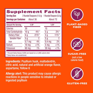 Metamucil 4-In-1 Psyllium Husk GLP-1 Friendly Fiber Supplement, Sugar-Free, 72 Teaspoons, Orange Flavored, Daily Fiber Powder for Digestive Health, Made with Plant-Based Psyllium Husk Fiber
