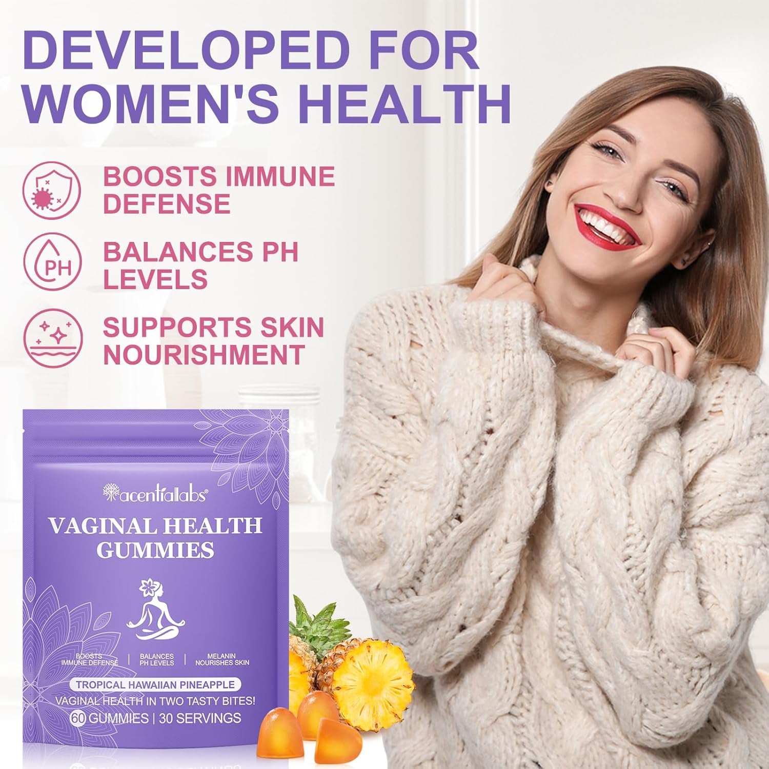 Vaginal Probiotics for Women, Vital Source Feminine Gummies, Ph Balance for Women, Premium Feminine Balance Gummies, Promotion of Womens Health - 60Gummies