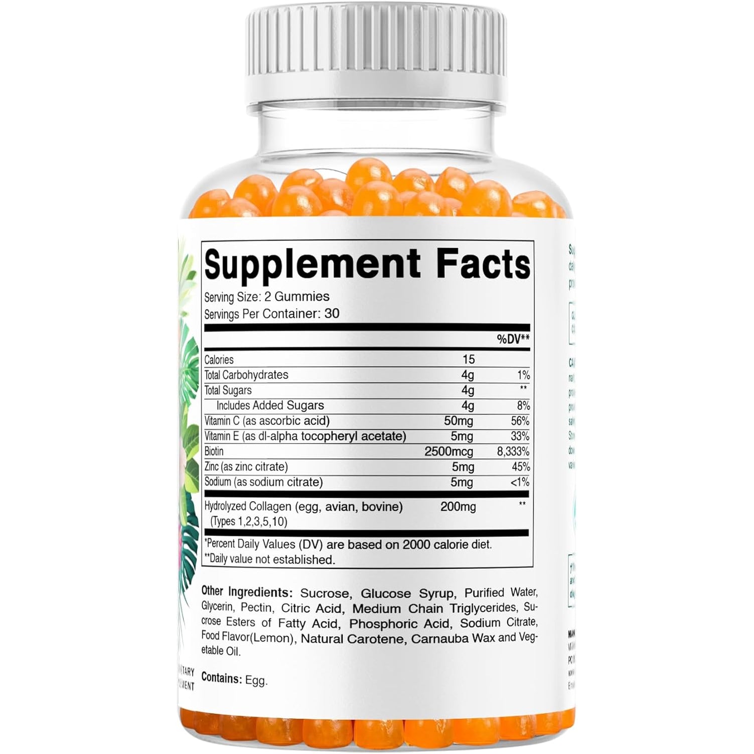 Vitamatic Hydrolyzed Collagen Gummies with Vitamin C, Zinc and Biotin, 200 Mg - Healthy Skin Support - 60 Gummies