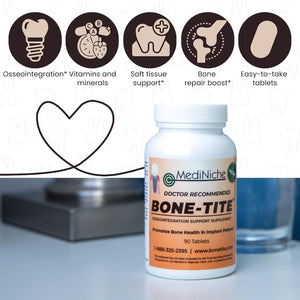 Bone-Tite Osseointegration Support Supplement I Key Vitamins, Minerals, and Nutrients to Promote Dental Implant Support | 90 Tablets | Pack of 1