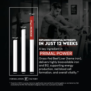 Formulation Factory Primal Power 10-In-1 Grass-Fed Beef Organ Complex with Liver, Heart, Bone Marrow, Orchic, Kidney, Spleen, Pancreas, Adrenals, Thymus & Brain - 120 Capsules