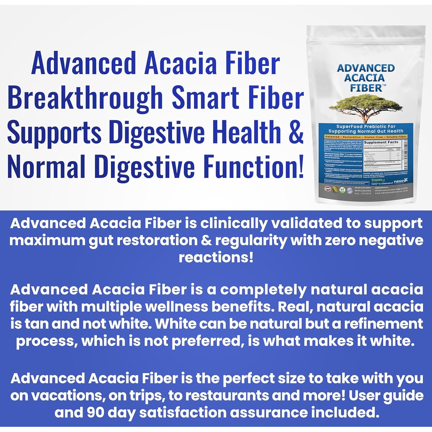 Advanced Acacia Fiber Powder 2.5 Ibs (40Oz) Organic Soluble Fiber Leaky Gut Repair Powder. Natural Supplement Prebiotic for Gut Repair