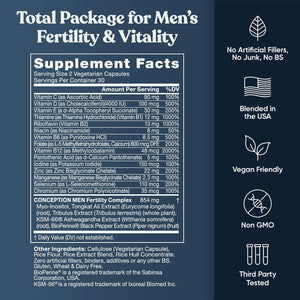 Eu Natural Conception for Him - Male Fertility Supplements with Ashwagandha, Folate & Zinc - Sperm Count, Motility & Strength Support - Fertility Support for Men, 60 Vegetarian Capsules