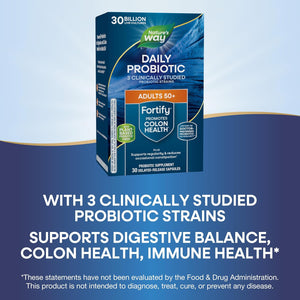 Nature'S Way Fortify 50+ Daily Probiotic for Men & Women, 30 Billion Live Cultures, Colon, Digestive, and Immune Health Support* Supplement, 30 Capsules