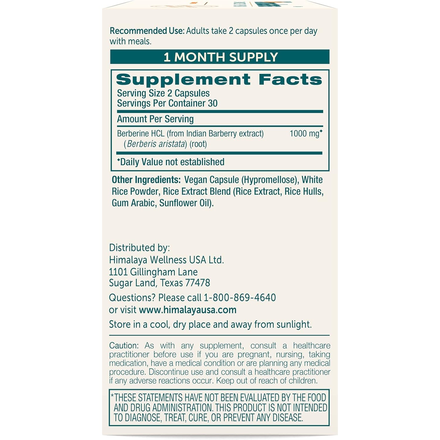 Himalaya Berberine - Herbal Supplement for Supporting Normal Metabolism, Immune, and Digestive Health - Vegan, Gluten Free, 500 Mg, 60 Vegetarian Capsules