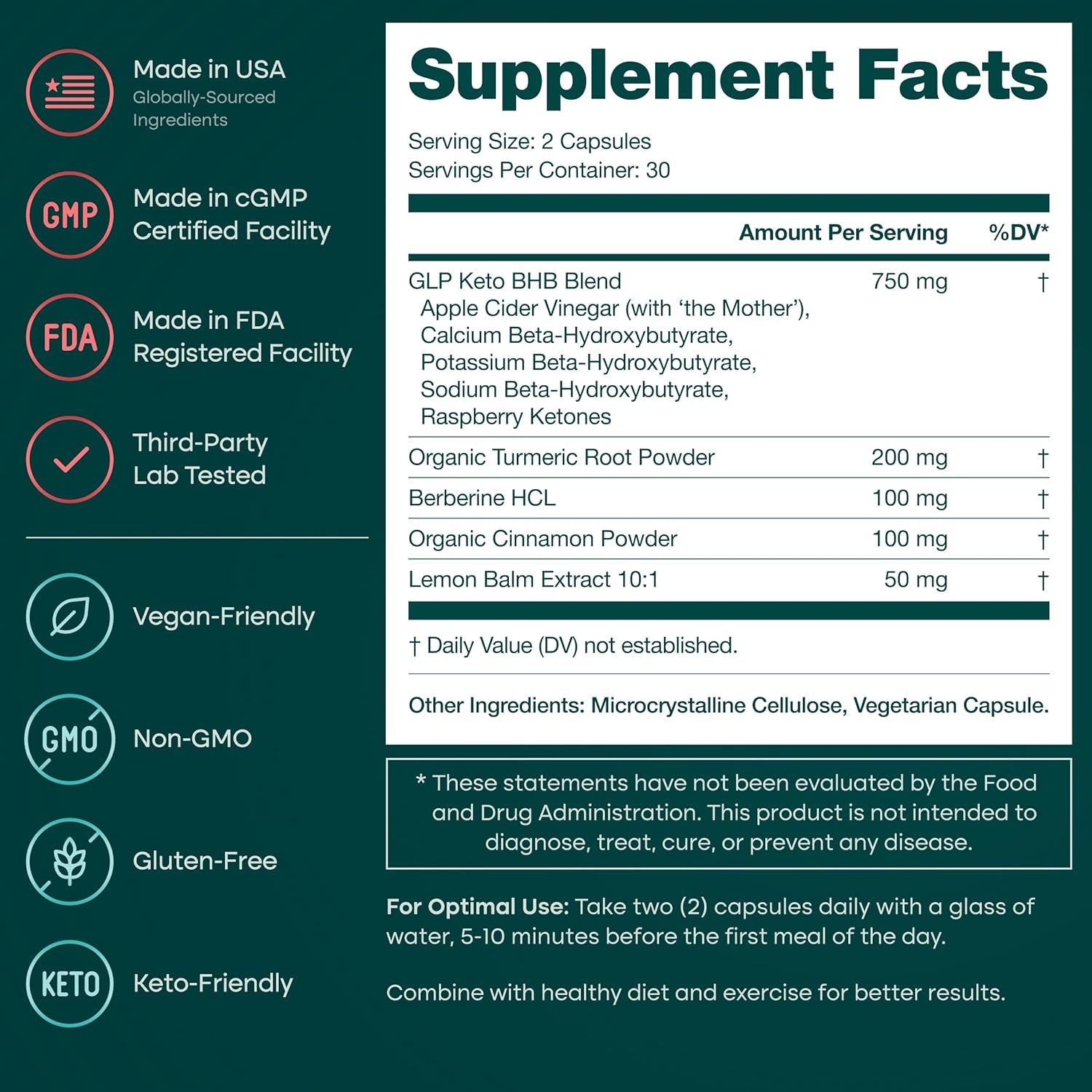 Keto Burn & GLP-1 Supplement Weight Loss for Women and Men - Appetite Suppressant, Fat Burner and Metabolic Health with BHB Raspberry Ketones, Apple Cider Vinegar, Berberine HCL (3Rd Party Lab Tested)