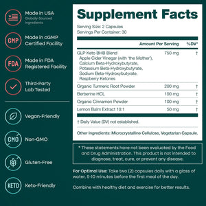 Keto Burn & GLP-1 Supplement Weight Loss for Women and Men - Appetite Suppressant, Fat Burner and Metabolic Health with BHB Raspberry Ketones, Apple Cider Vinegar, Berberine HCL (3Rd Party Lab Tested)