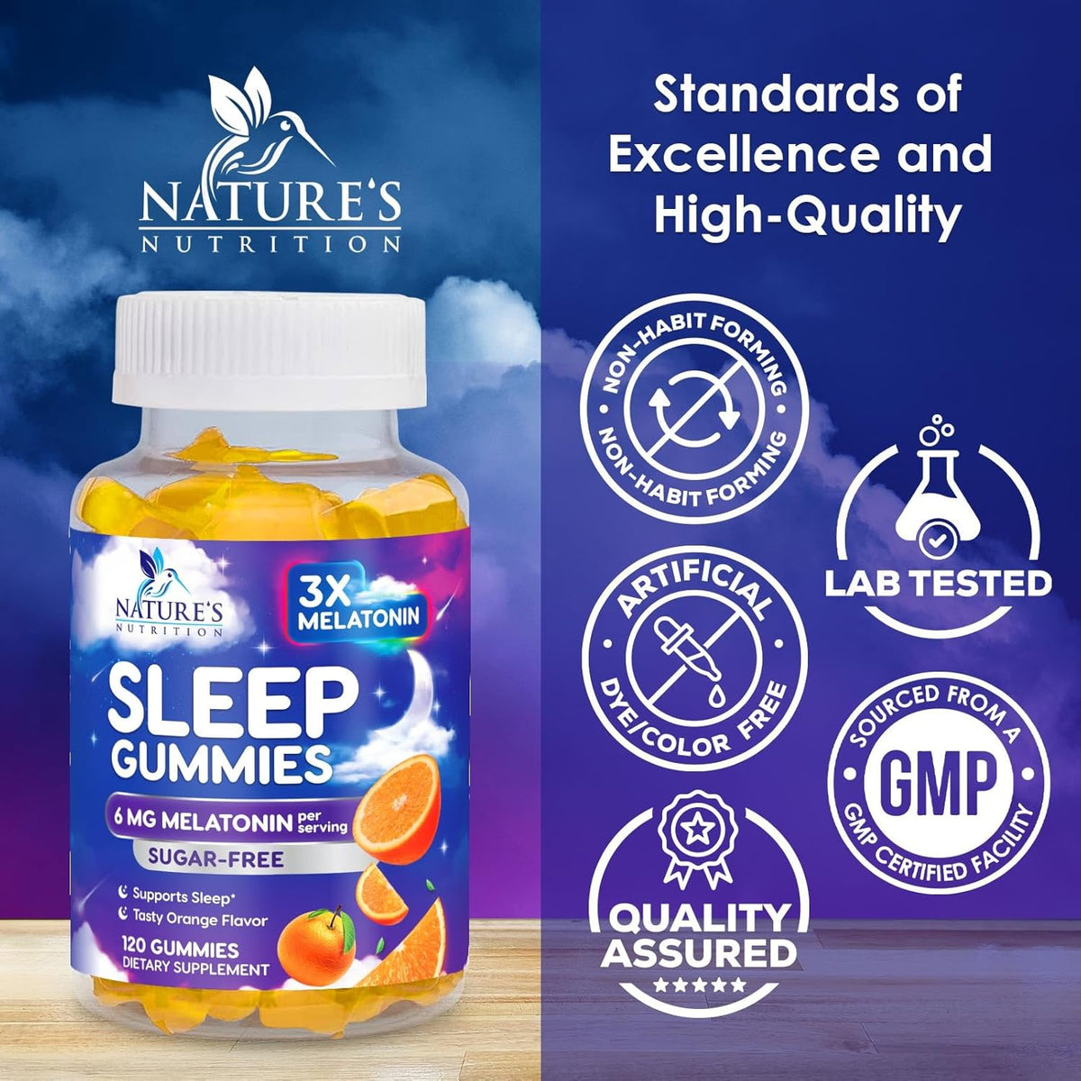 Melatonin Sleep Gummies - Melatonin 6Mg per Serving - Sugar-Free Melatonin Gummy for Adults - Extra Strength Sleeping Gummy Supplement - Supports Restful Sleep - Tasty Orange Flavor - 120 Gummies
