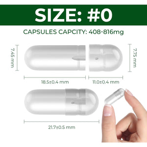 Vegan Size 0 Separated Capsules Empty Pill Caps Plant Based Clear (1,000 Caps+1,000 Bodies) Gluten Free, Non-Gmo, Halal Certified Filling Kit for Vegetarian DIY Your Own Supplements
