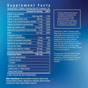 Murad Pure Skin Acne Supplements – 60 Tablets – Clear Skin Support with Blend of Vitamin a & B6, Zinc, Amino Acids, & Burdock Root – Promotes Healthy Skin, Oil Balance, Gut Health & Stress Relief