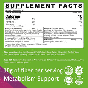 Fiber Gummies for Adults, Sugar Free 10G Prebiotic Fiber Supplement with Digestive Enzymes, Probiotics & 100Mg Betaine for Digestive & Gut Health and Regulate Bowel Movement, Vegan, Gelatin Free,120Ct