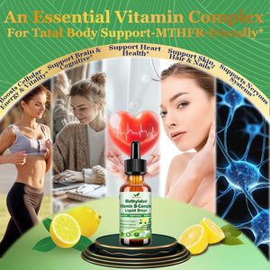 Methylated B Complex Liquid Drop Complete 9-In-1 Methyl B Vitamins W. B12 Methylfolate Inositol Choline TMG Vitamin C E, Super B-Complex Methylated for MTHFR Support, Energy Mood Nerve & Brain Health1