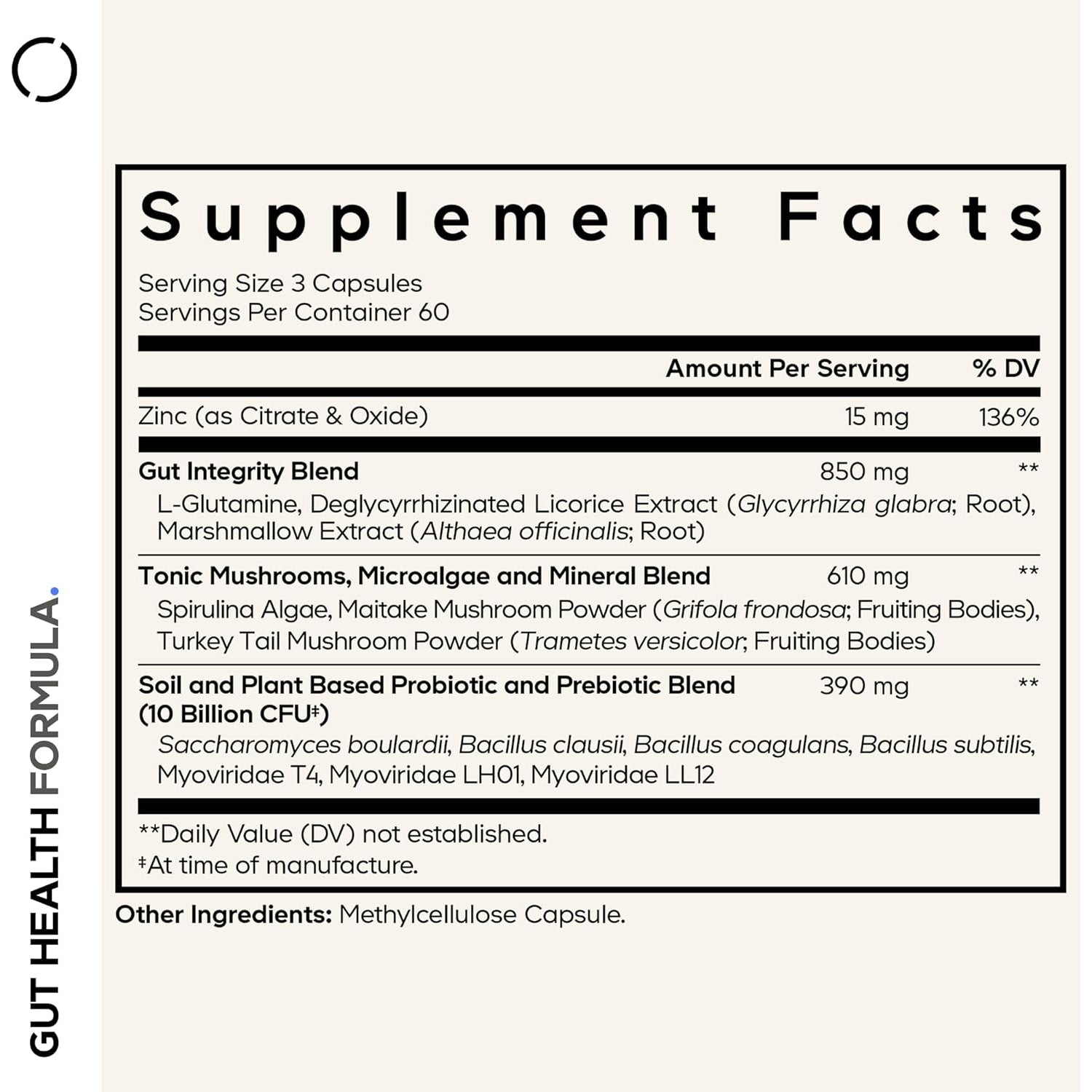 Codeage Gut Health Supplements Vegan Formula - L Glutamine, Zinc, Turkey Tail Mushroom Powder, Tonic Mushroom, Maitake, Micro Algae, Mineral, Licorice Root DGL - Probiotics, Prebiotics - 180 Capsules