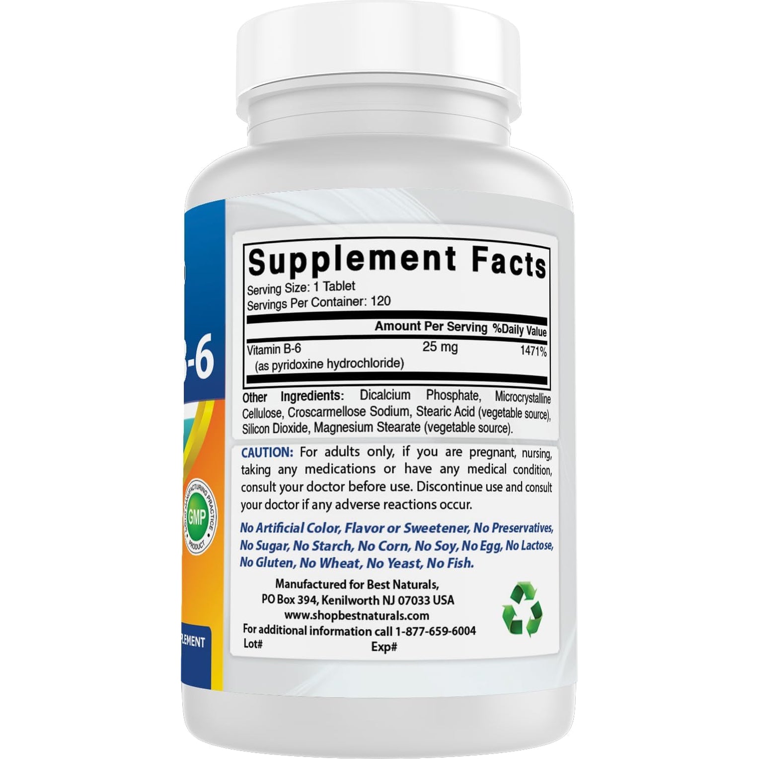 Best Naturals Vitamin B6 25Mg, 120 Tablets (120 Count (Pack of 1))