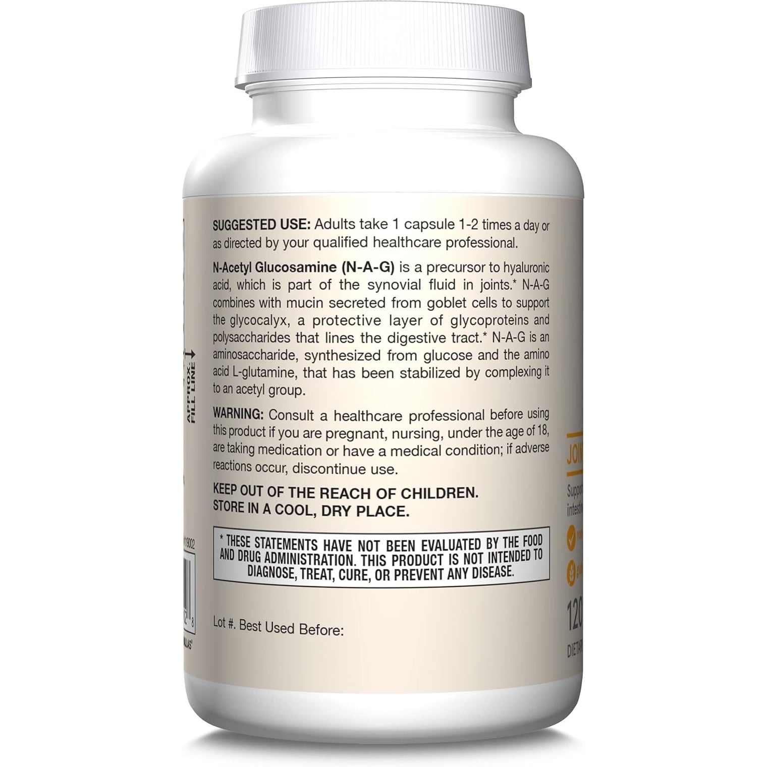 Jarrow Formulas® N-A-G 700 Mg, N-Acetyl Glucosamine, Acetylated Form of Glucosamine for Bone and Joint Support, 120 Veggie Capsules, up to 120 Servings