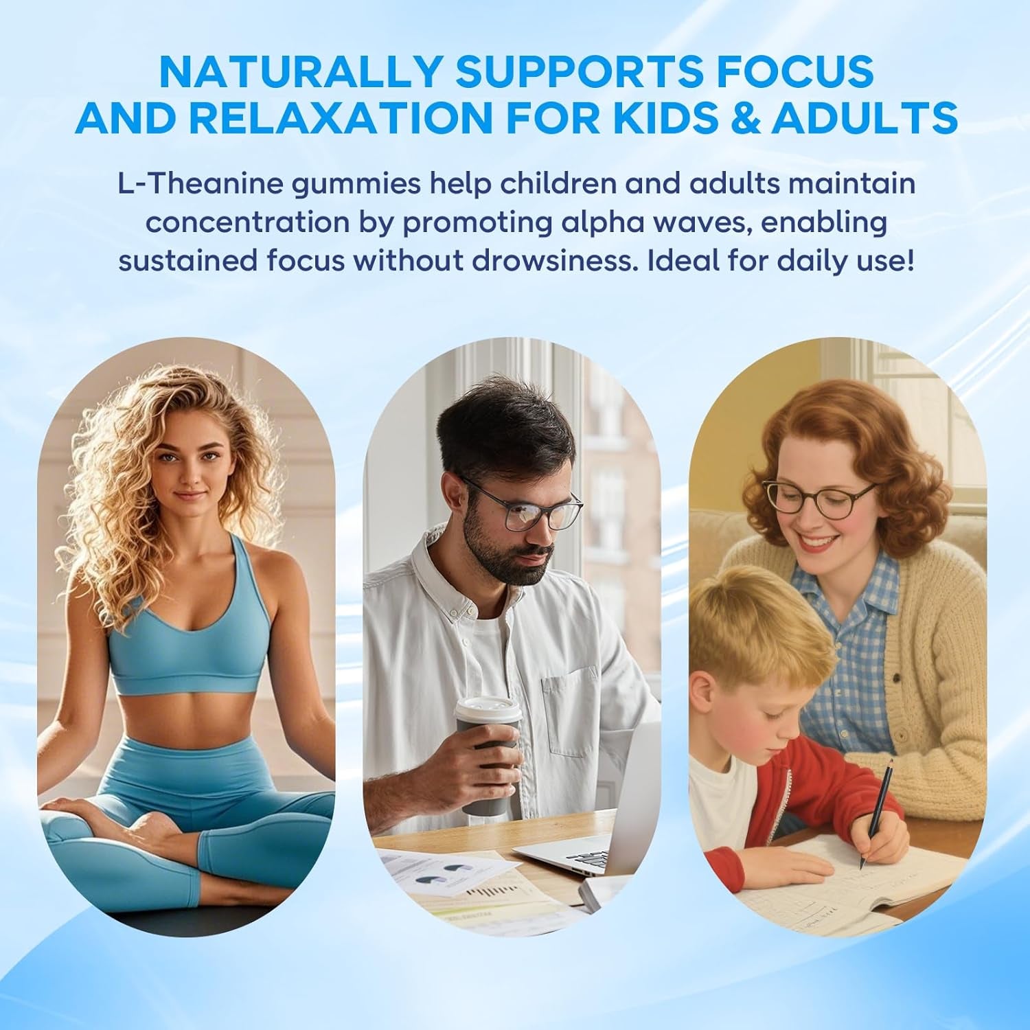 L-Theanine Gummies with L-Theanine 400 Mg, Ashwagandha, GABA, 5-HTP, Magnesium Glycinate for Calm, ZZZ & Relaxation Support - Vegan, Raspberry Flavor, 60 Count