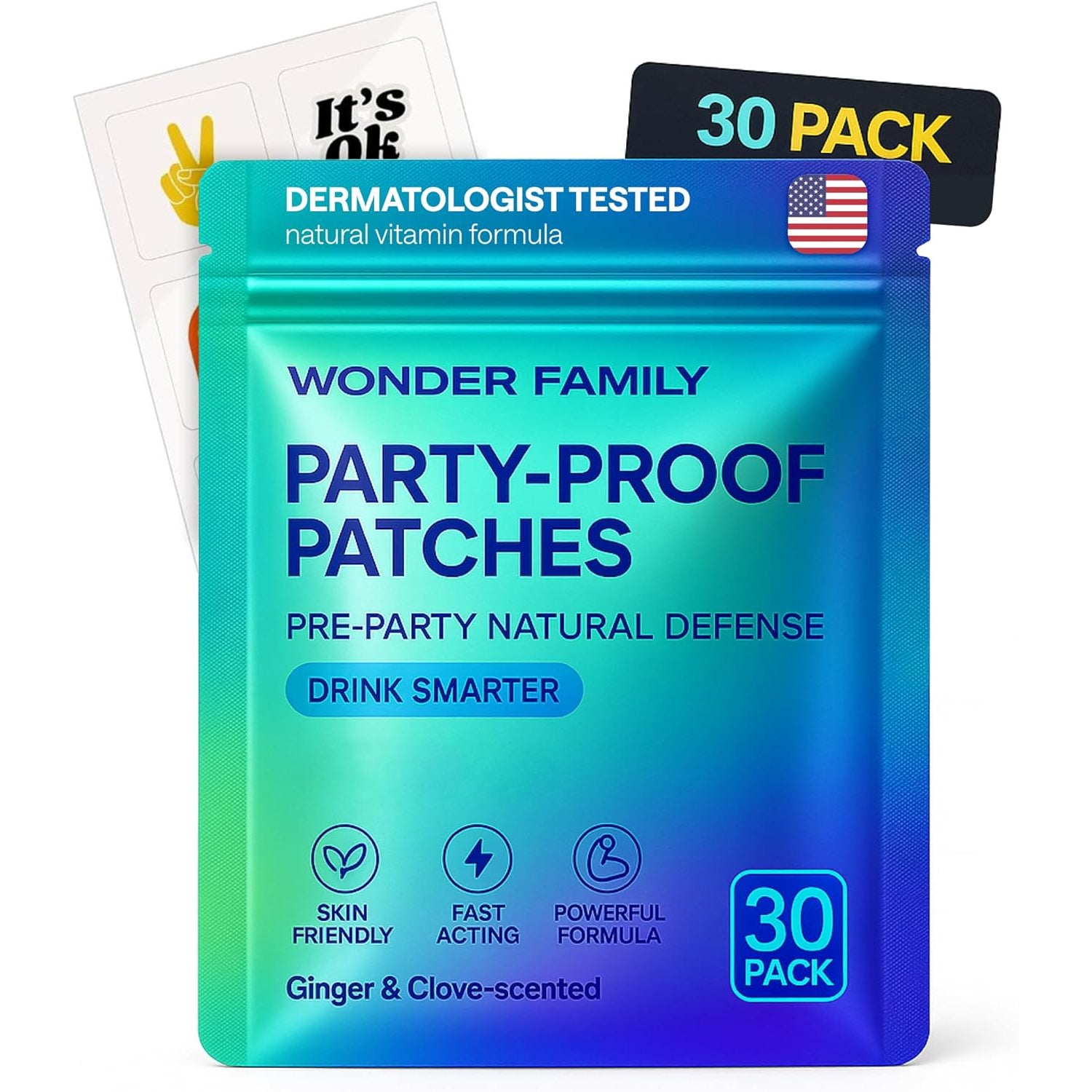 Recovery Patches for Women & Men – Clear Mornings after Parties and Nights Out – Contain Vitamins A, C, D, E, & B, Ashwagandha, Boswellia, Glutathione, Milk Thistle Extract – 30 Green Patches