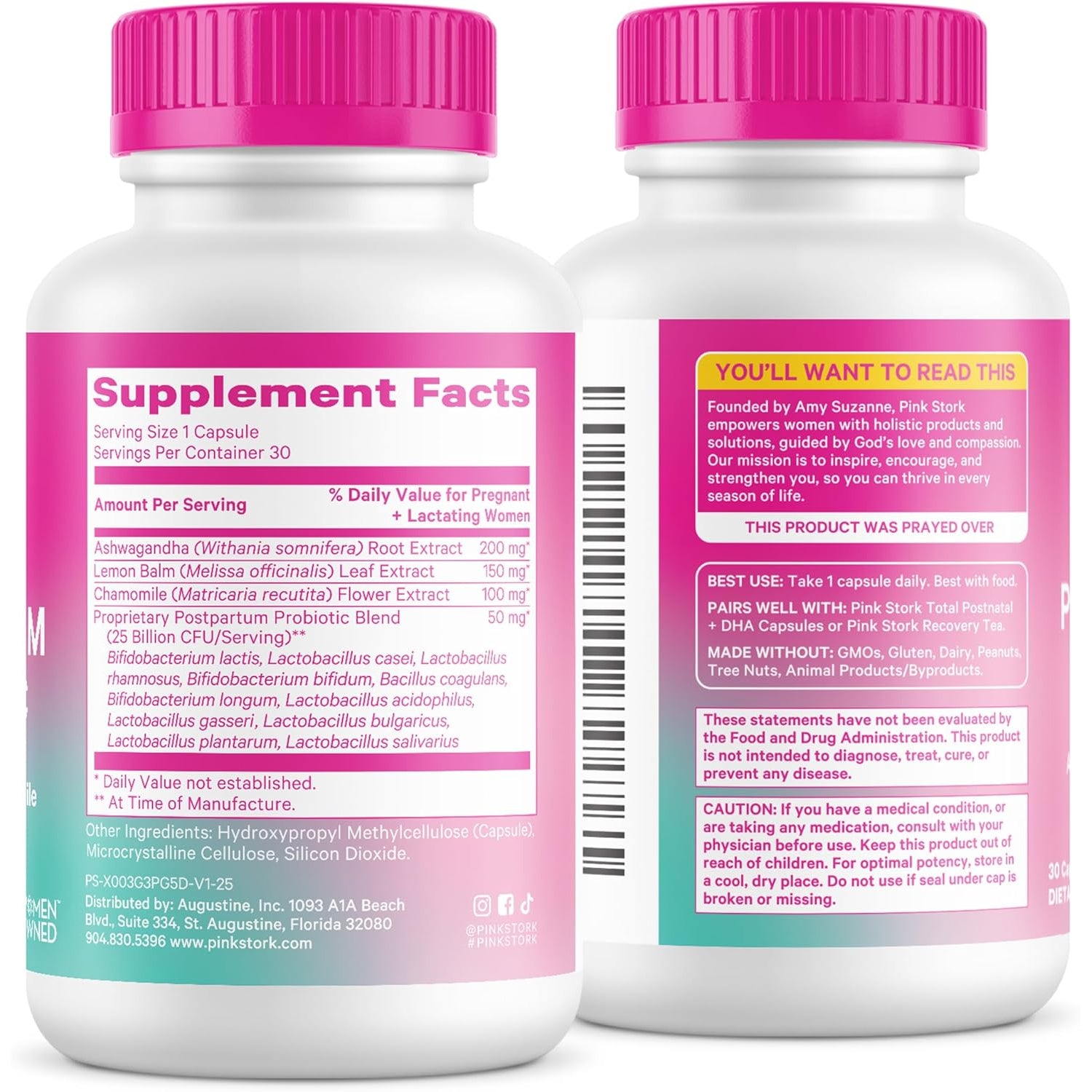 Pink Stork Probiotics for Postnatal Women - 30 Billion CFUS with Ashwagandha and Chamomile, Postpartum Essentials for Hormone Balance, Mood Support, Gut Health, Digestive Wellness, 30 Capsules