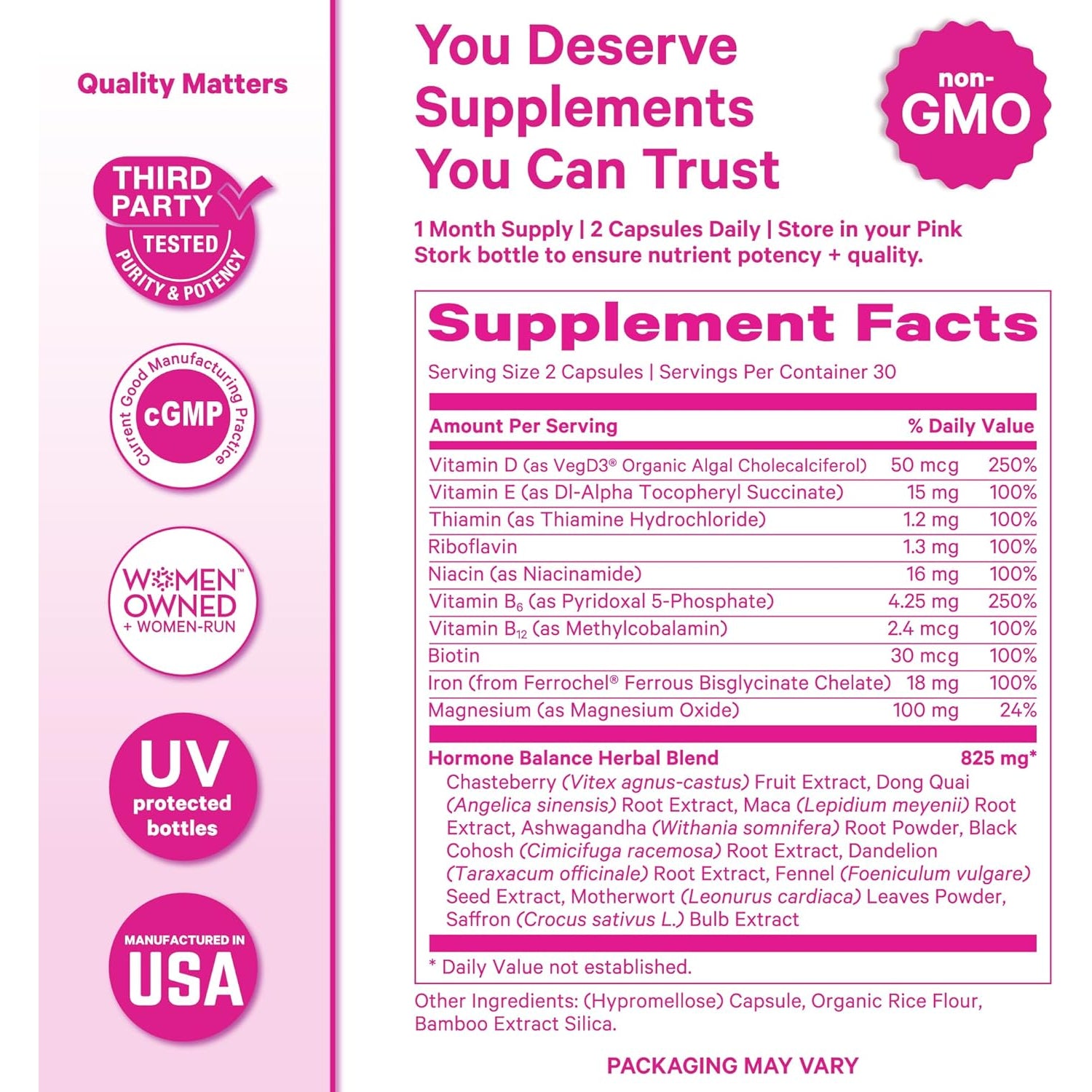 Pink Stork Hormone Balance Multivitamin for Women | 18-In-1 Vitex, Saffron, Ashwagandha, Magnesium | Mood, Energy, Cortisol, Adrenal Support | PMS, Perimenopause Support | 60 Vegan Capsules