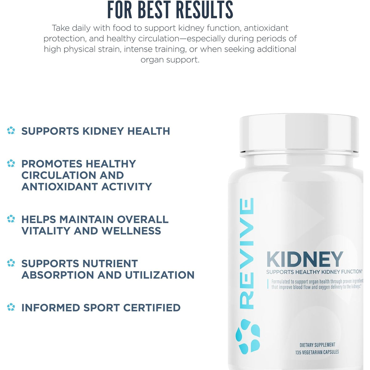 Revive MD Kidney Support Supplement for Men & Women – Kidney Cleanse & Detox Capsules for Overall Health & Function – Vegan-Friendly, Gluten-Free & Soy-Free (135 Vegetarian Capsules, 45 Servings)