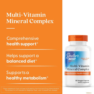 Doctor'S Best Multi-Vitamin Mineral Complex - Daily Vegan Multivitamin for Women & Men, Vitamins A, C, D3, E, K2, Riboflavin, & Niacin, Health Support Supplement for Adults, Non-Gmo - 90 Veg Capsules