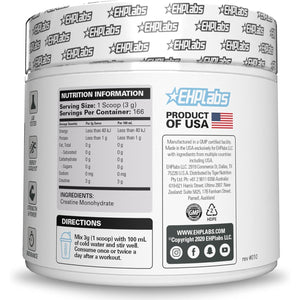 EHP Labs CREA-8 Micronized Creatine Monohydrate Powder - Unflavored Creatine Powder for Muscle Growth, Increased Strength, Enhanced Energy Output and Improved Performance - 100 Servings (500G)