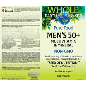 Natural Factors Whole Earth & Sea Men'S 50+ Multivitamin & Mineral - Daily Nutritional Support Multivitamin - Supports Brain Health & Immune System Function - Vegan - 120 Tablets (60 Servings)