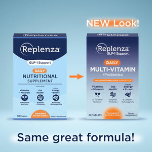 Replenza Daily GLP-1 Nutritional Support Supplement, Essential Vitamins and Minerals, Support for Gut Health, Stress and Cellular Energy – 60 Tablets