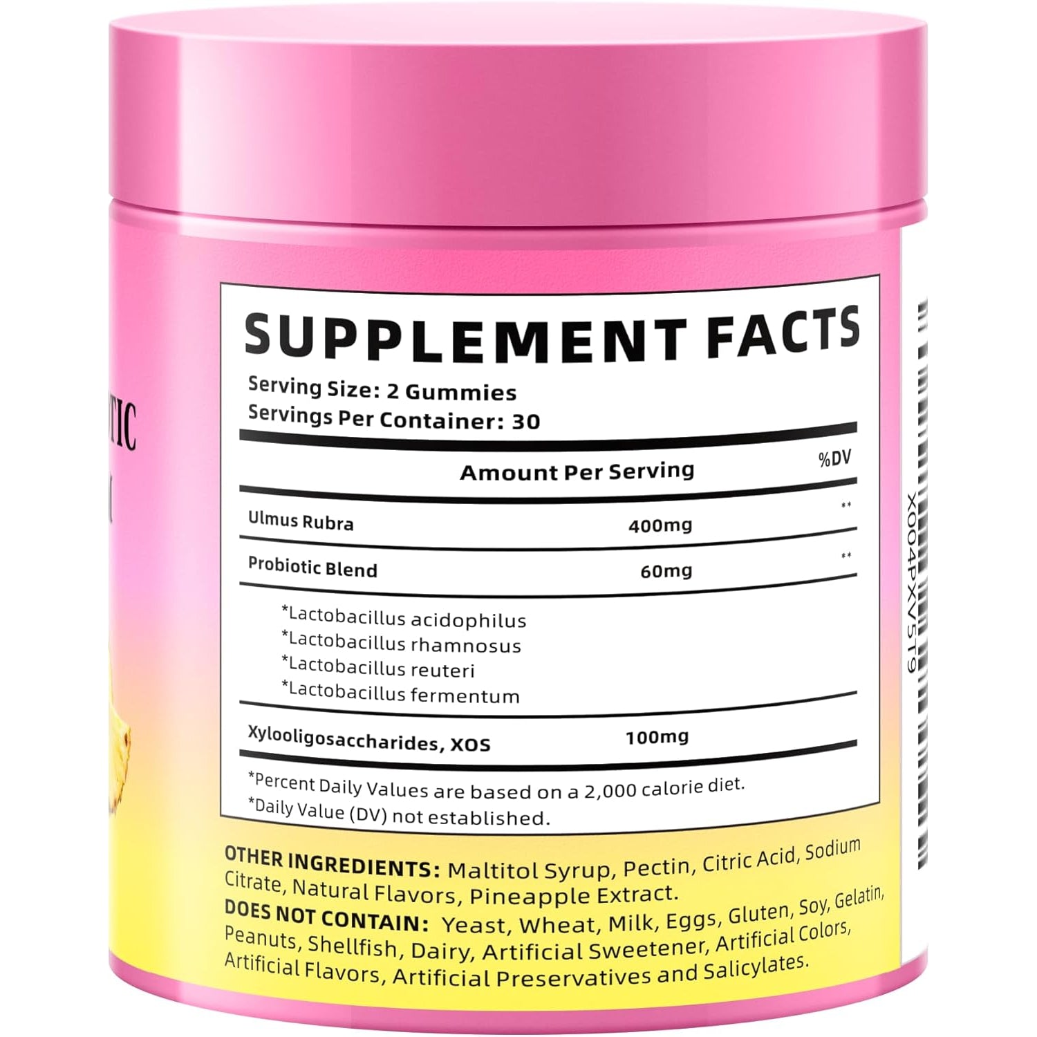 Women'S Probiotics Slippery Elm Gummies, Sugar-Free Feminine Probiotics Gummies Support Ph Balance, Gut Health & Immune System, Pineapple Flavor, 60 Count