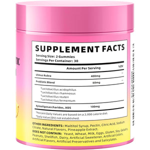 Women'S Probiotics Slippery Elm Gummies, Sugar-Free Feminine Probiotics Gummies Support Ph Balance, Gut Health & Immune System, Pineapple Flavor, 60 Count