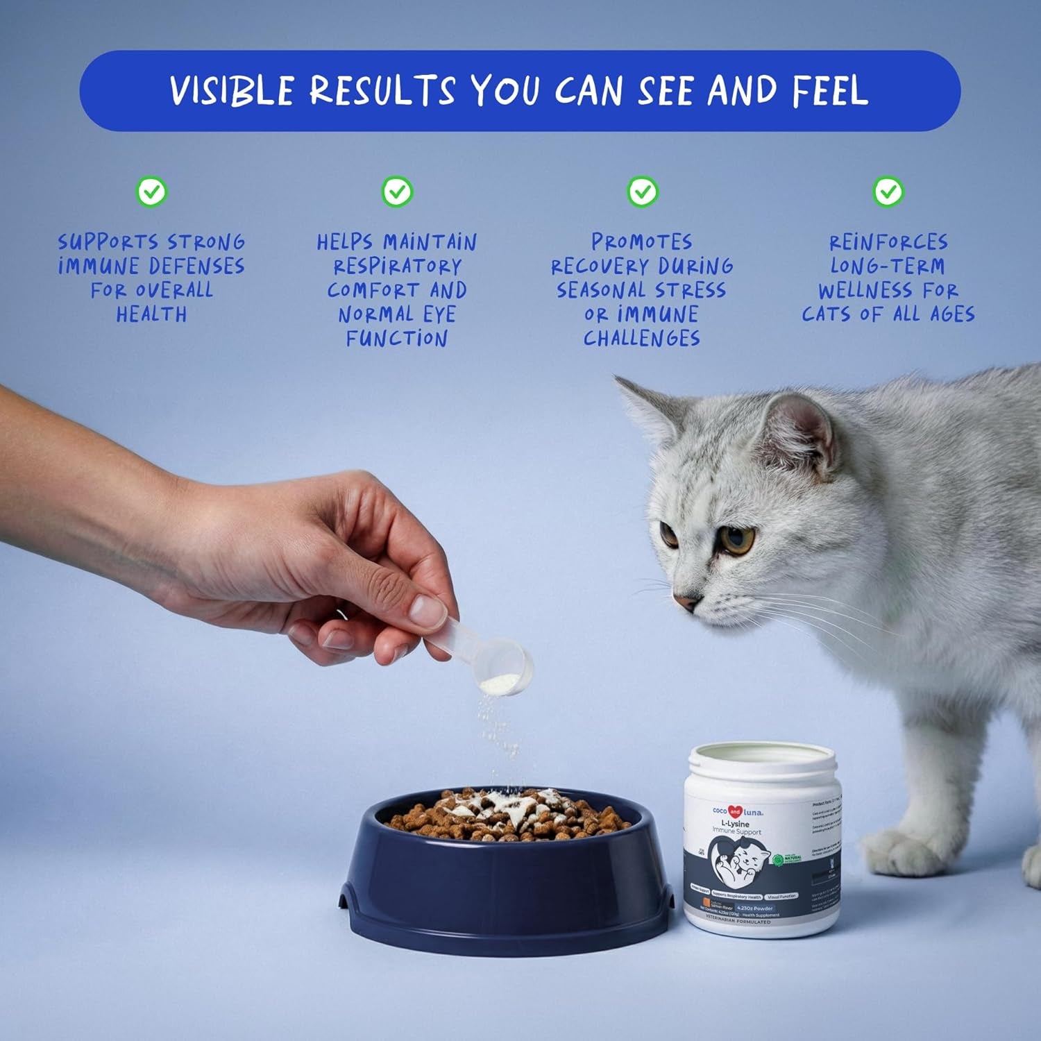 L-Lysine Supplement for Cats 900Mg/Scoop - Cat Supplement for Sneezing and Runny Nose, Cold, Immune Support, Eye Function, and Respiratory Health – Lysine Powder