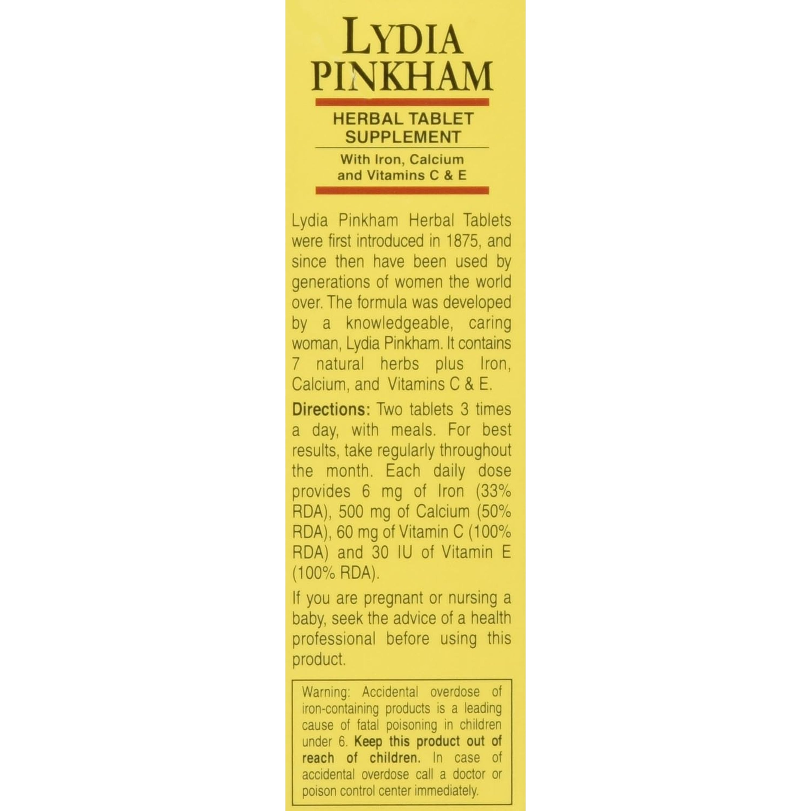 Lydia Pinkham Herbal Supplement Tablets for Menstruation and Menopause Support, 72 Count