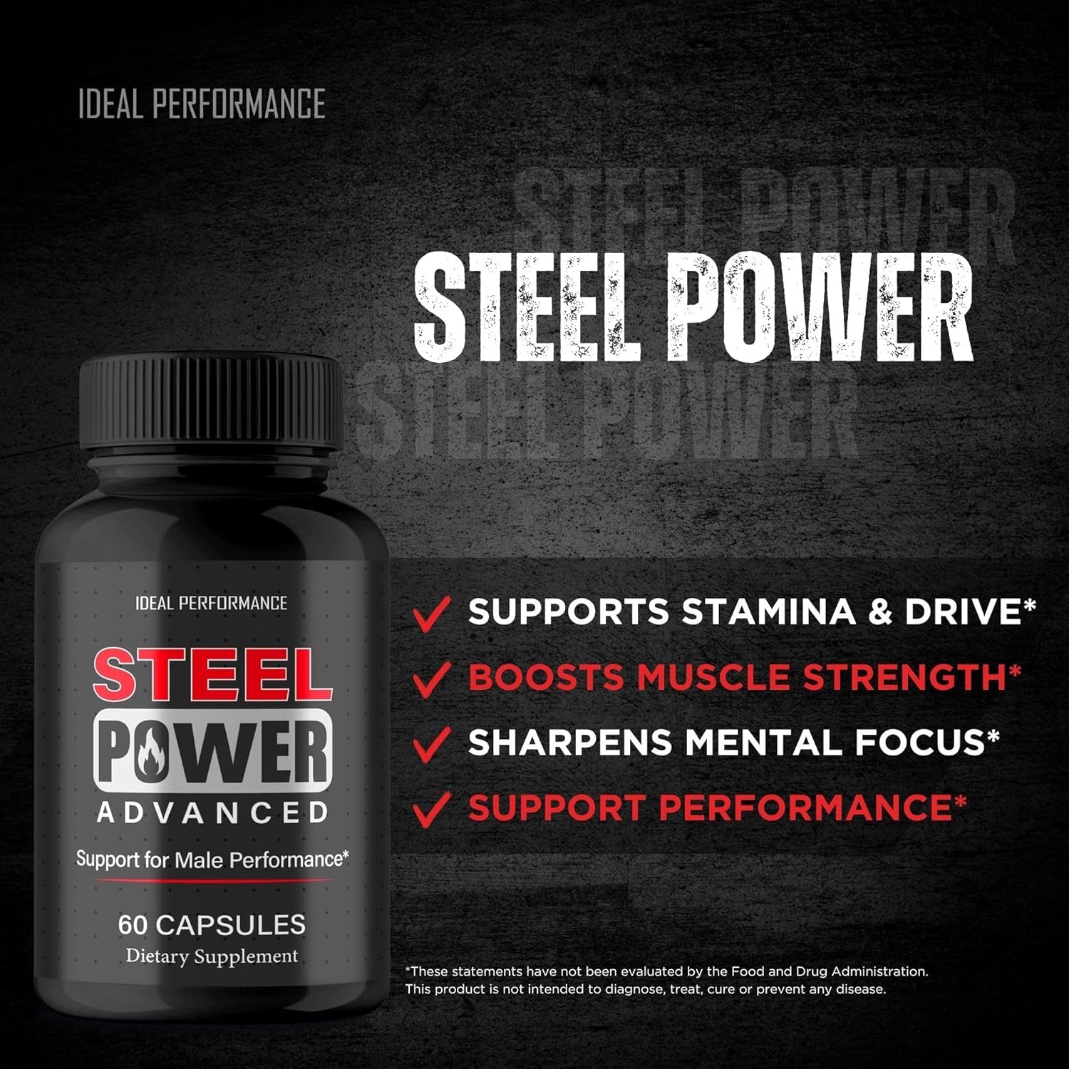 Steel Power for Men Capsules, Official Steel Power Pills Supplement - Maximum Strength, All Natural Ingredients, Advanced Formula Steelpower Health & Wellness Vitamin Pills Reviews (60 Capsules)