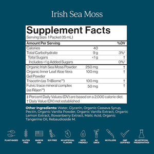 CYMBIOTIKA Irish Sea Moss Supplement, Organic Wildcrafted Sea Moss with Aloe Vera, Fulvic Minerals, Postbiotics, Gut, Immune, Skin Support, Liquid Travel Packet, 26 Servings (Single Pack)