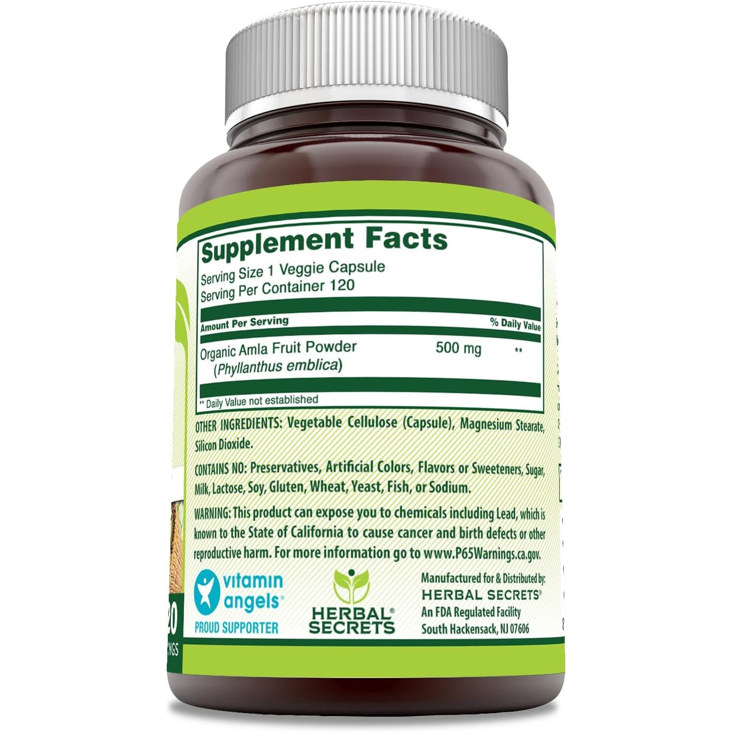 Herbal Secrets Amla Supplement | 500 Mg per Serving | 120 Veggie Capsules | Made with Natural Amla | Supplement | Non-Gmo | Gluten Free | Made in USA