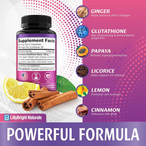 Glutathione Capsules - 1,500Mcg L-Glutathione Supplement with Vitamin C - Skin Tone Enhancer - Targets Dark Spots & Acne Marks - Antioxidant Supplement for Beauty & Health Support - 60 Skin Pills