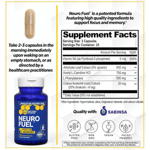 NATURAL STACKS Original Neurofuel Nootropic Brain Support Supplement - 750Mg L-Carnitine & 500Mg L-Phenylalanine - Brain Supplement for Memory and Focus* - 75 Focus Pills