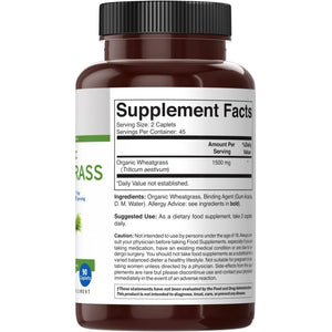 Brieofood Organic Wheatgrass 1500Mg, 45 Servings, Vegetarian, Gluten Free, 90 Vegetarian Tablets