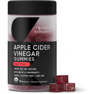 Sports Research® Organic Apple Cider Vinegar Gummies - for Diet Cleanses & Digestion | 500Mg | Non-Gmo Tested, Certified Vegan, Gluten Free ACV - 60 Gummies for Adults, 1 Month Supply