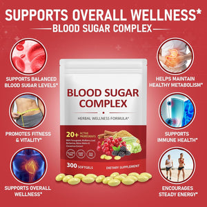 300 Softgels Blood Sugar Complex Supplement | 20+ Active Herbs-Berberine, Ceylon Cinnamon, Bitter Melon, Mulberry Leaf, Fenugreek, Vitamins for Energy Level, Vitality Support | Clean Formula