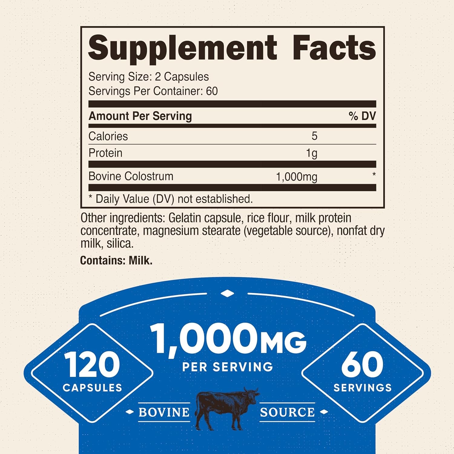 Nutricost Colostrum 1000Mg, 120 Capsules - Gluten Free & GMO Free, 60 Servings