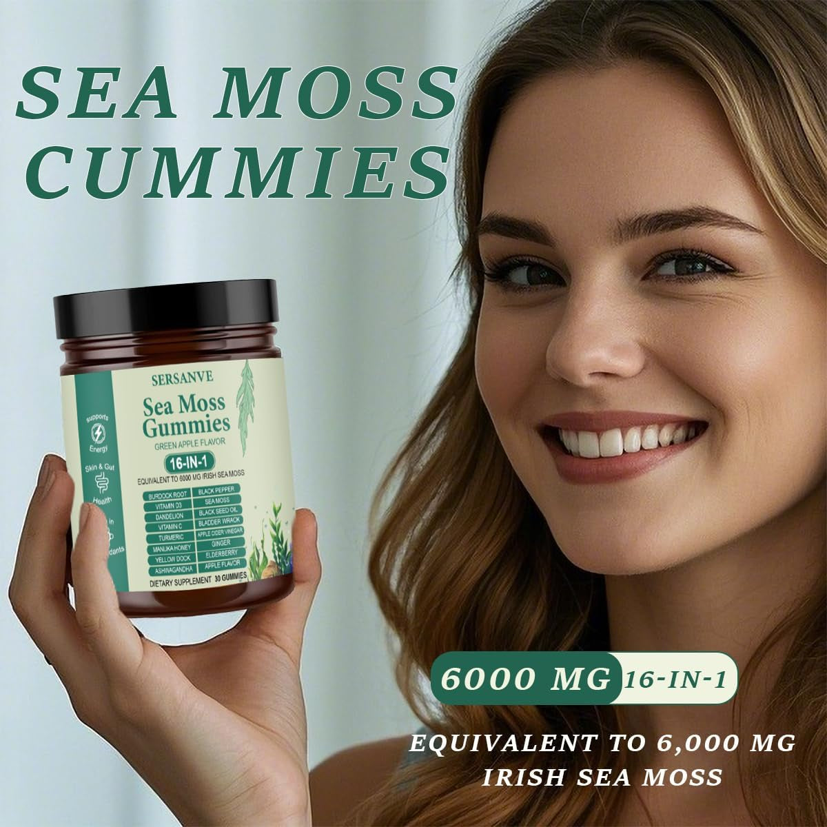 Sea Moss Gummies 16-In-1, with Black Seed Oil, Ashwagandha & Elderberry | Organic Irish Sea Moss Supplement for Men & Women | Daily Support with Manuka, Burdock Root & Vitamins C & D3, 30 Gummies