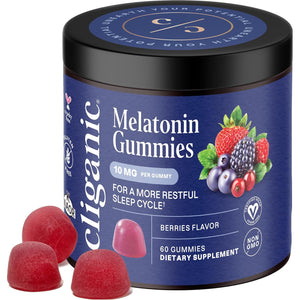 Cliganic Melatonin Gummies (10 Mg, 60-Day Supply) - Adult Sleep Aid, Berry Flavor, Vegan, Non-Gmo, Kosher, Gluten-Free Supplement, Helps Regulate Circadian Rhythm & Promotes Peaceful Nights