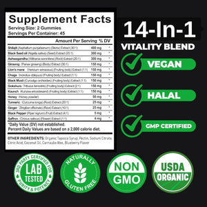 Organic Himalayan Shilajit Gold Gummies for Men and Women, Black Seed Oil, Ashwagandha, Ginseng, Turmeric, Gokshura, Lion'S Mane, Lab Tested, No Sugar Added, Halal, 90Gummy