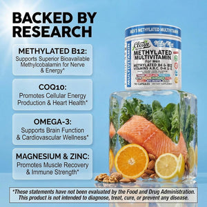 Methylated Multivitamin for Men with Vitamin B12 B6 Choline Magnesium Selenium Coq10 Iodine Manganese Iron Boron Copper Thiamin Riboflavin Biotin Probiotics Omega 3 | Vegetarian Capsules Mens Vitamins