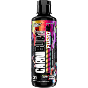 Nutrex Research Carniburn Liquid L Carnitine 3000Mg – Thermogenic Liquid Fat Burner for Men & Women with Mitoburn, Innoslim, GBBGO - Stimulant Free Metabolism Booster - Sour Gummy Worms 31 SV